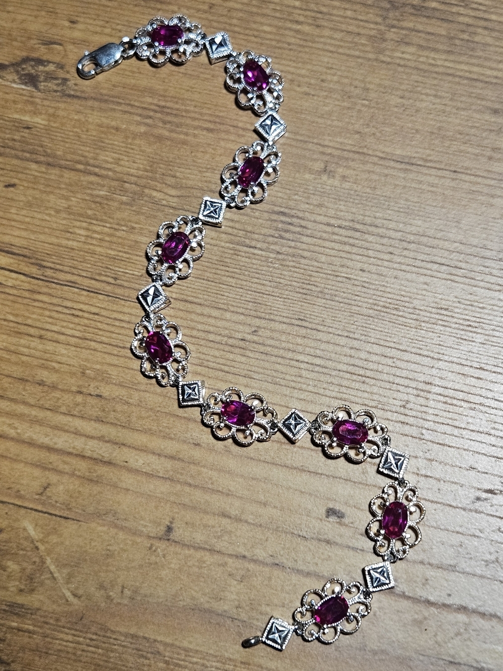 Vintage Elegant Pink Precious Stone  Silver Stamped
